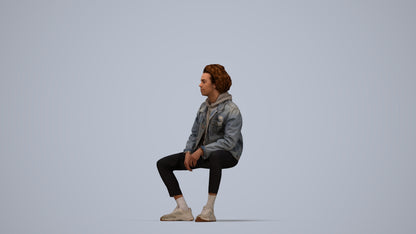 realistic 3D man casual sitting, scanned archviz people for Blender and 3ds Max, top-down view render