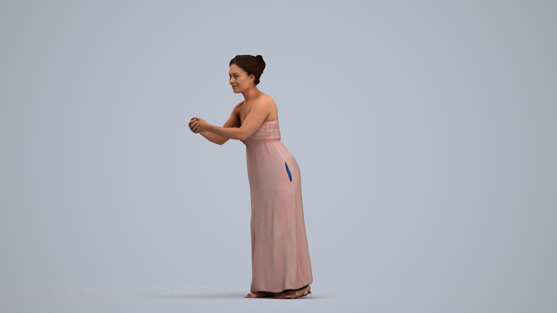 realistic 3D human woman casual standing, archviz people FBX OBJ for Blender, standing pose render