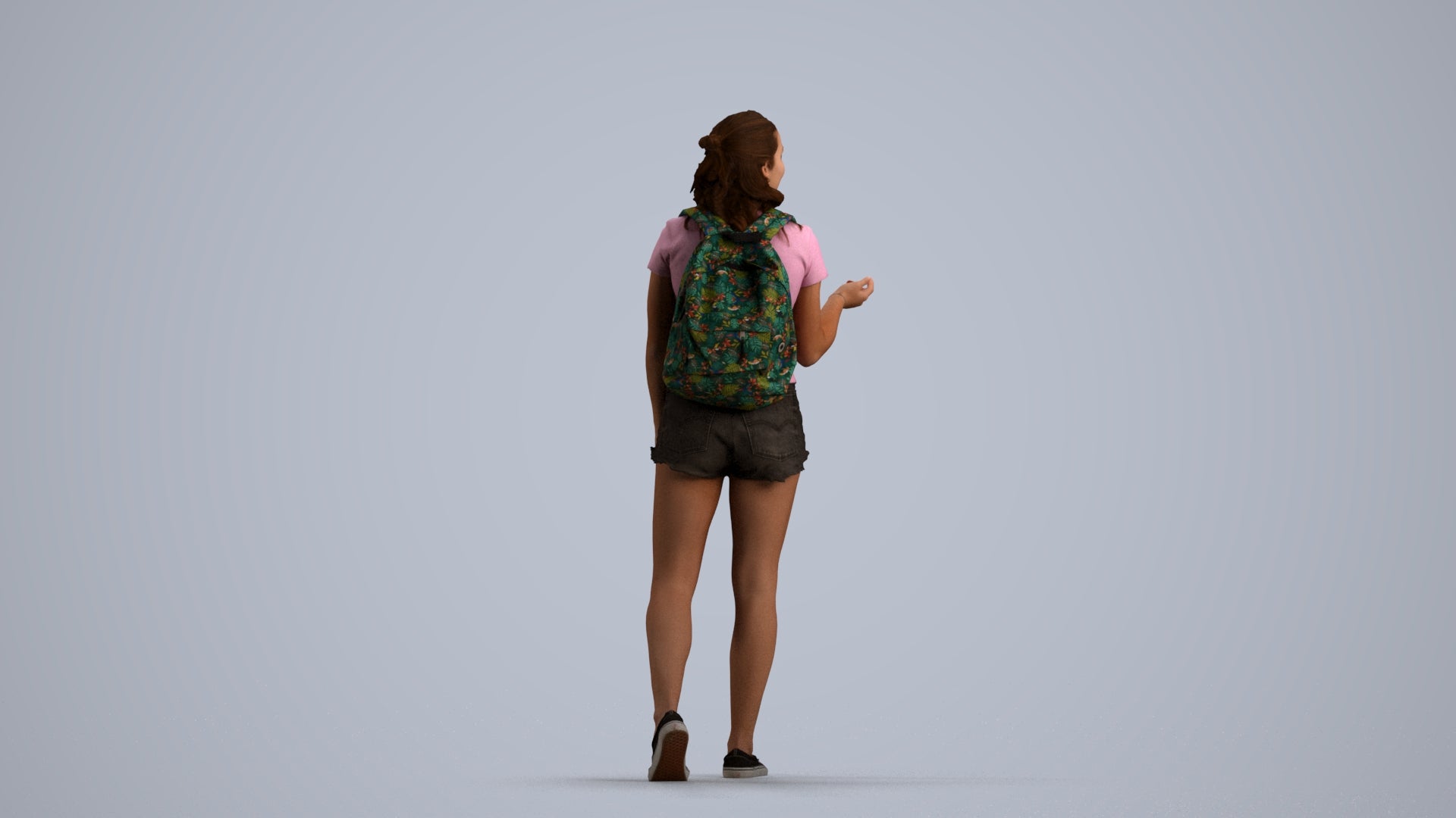 3D scanned girl standing casual, photorealistic archviz people for Enscape and SketchUp, front view render