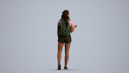 3D scanned girl standing casual, photorealistic archviz people for Enscape and SketchUp, front view render