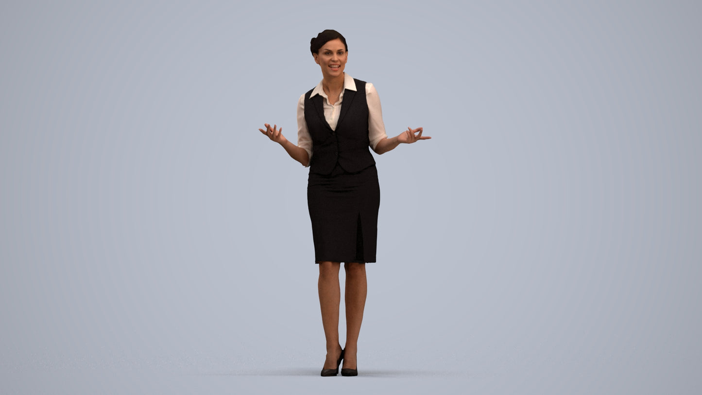 realistic 3D woman hospitality, scanned archviz people for Blender and 3ds Max, standing pose render
