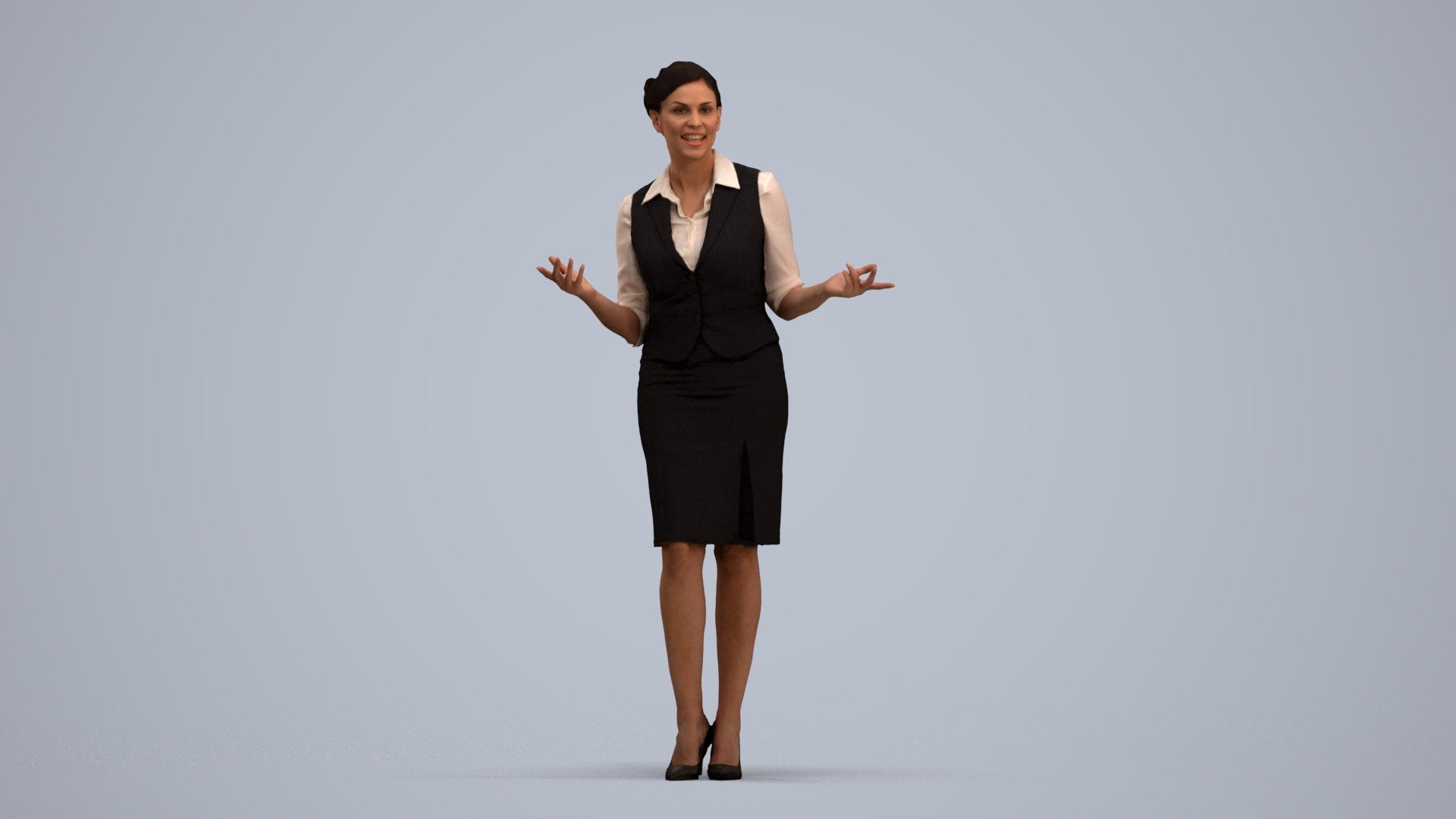 realistic 3D woman hospitality, scanned archviz people for Blender and 3ds Max, standing pose render