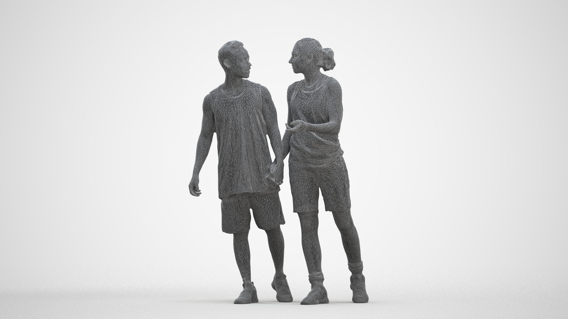 3D human model woman sport, photogrammetry scanned person for archviz, three-quarter front view render