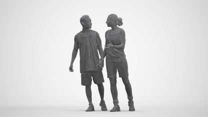 3D human model woman sport, photogrammetry scanned person for archviz, three-quarter front view render