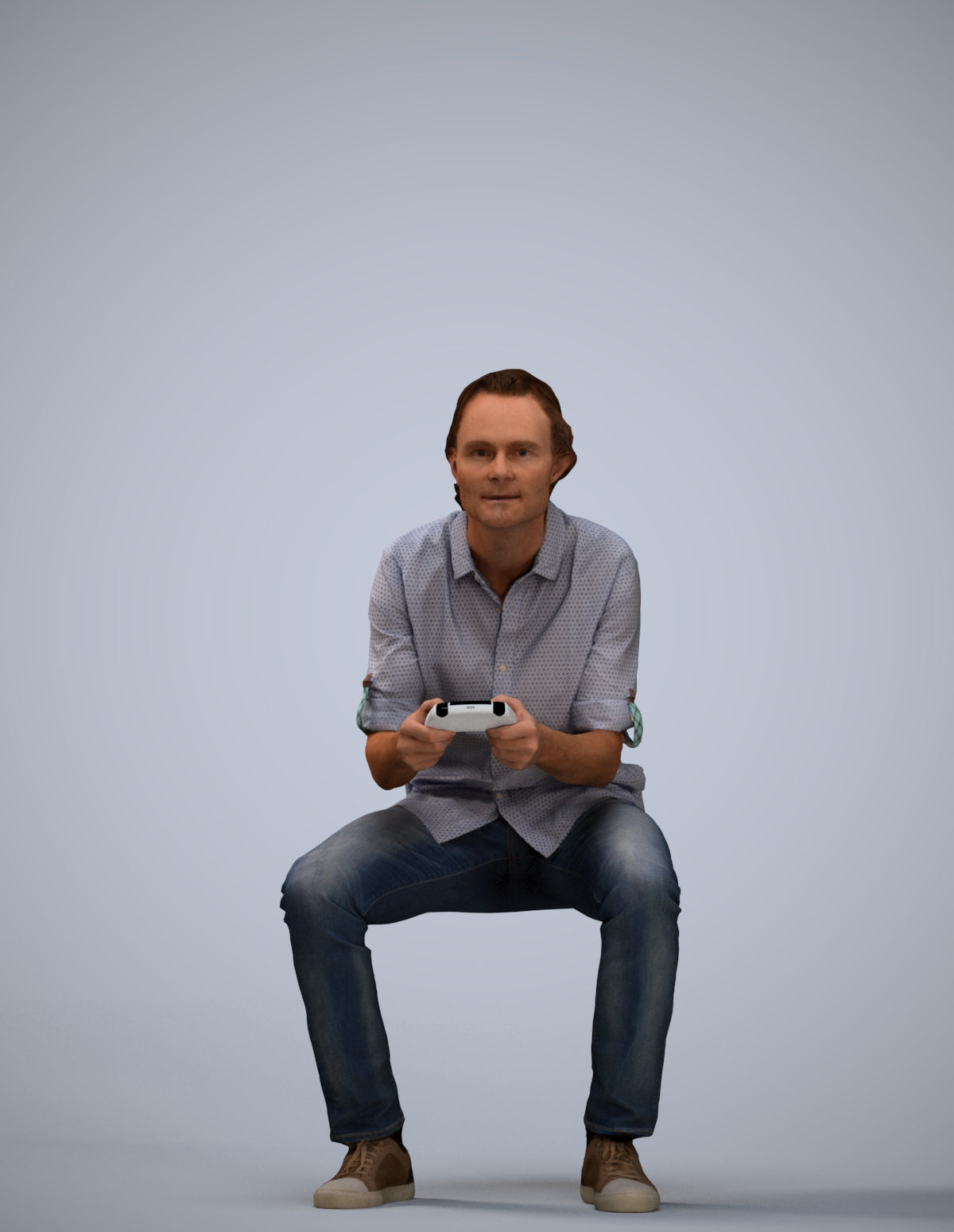 photogrammetry 3D man casual sitting, realistic human model archviz FBX