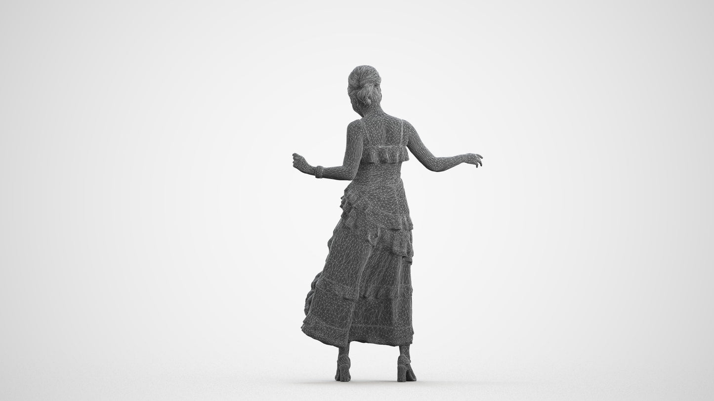 3D human model woman formal, photogrammetry scanned person for archviz, wireframe front view
