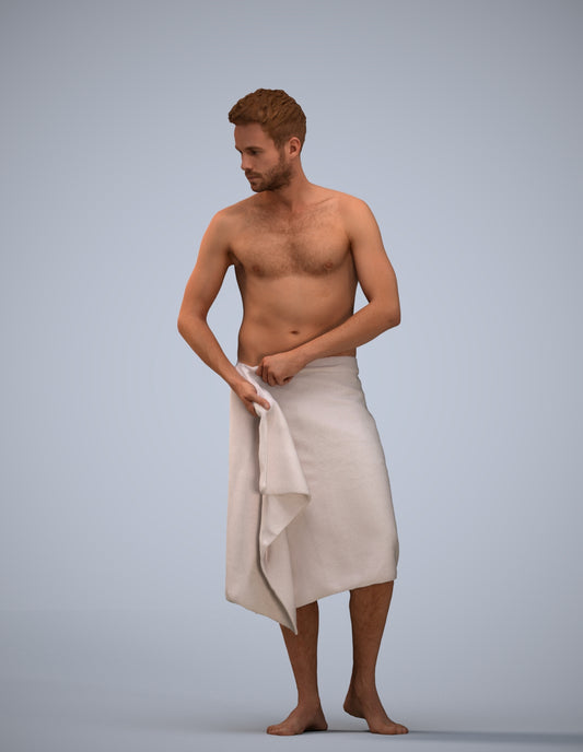 3D human model man casual bathroom, photogrammetry scanned person for archviz