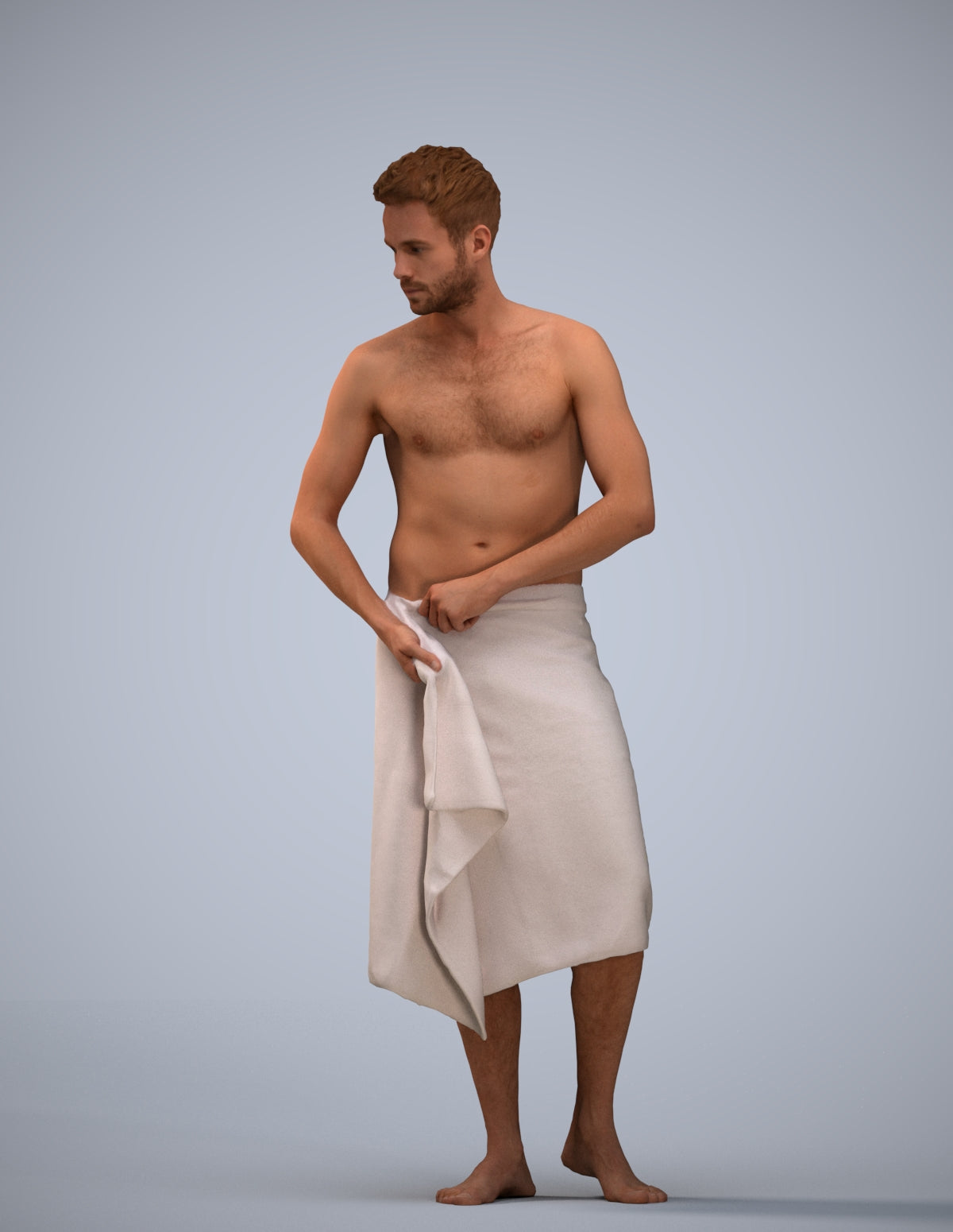 3D human model man casual bathroom, photogrammetry scanned person for archviz