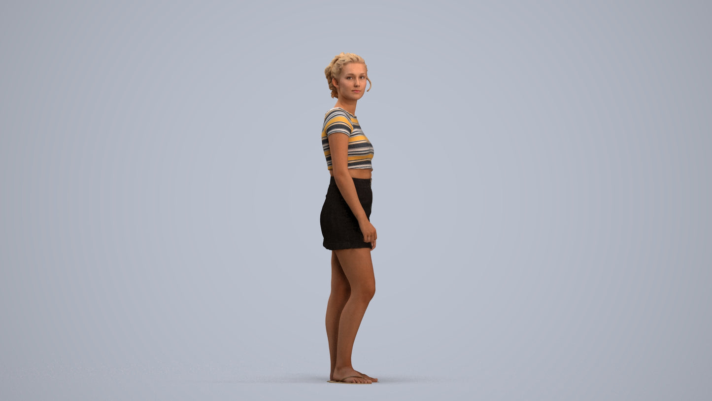 realistic 3D people woman casual standing, render-ready for V-Ray and Corona, FBX OBJ, standing pose render