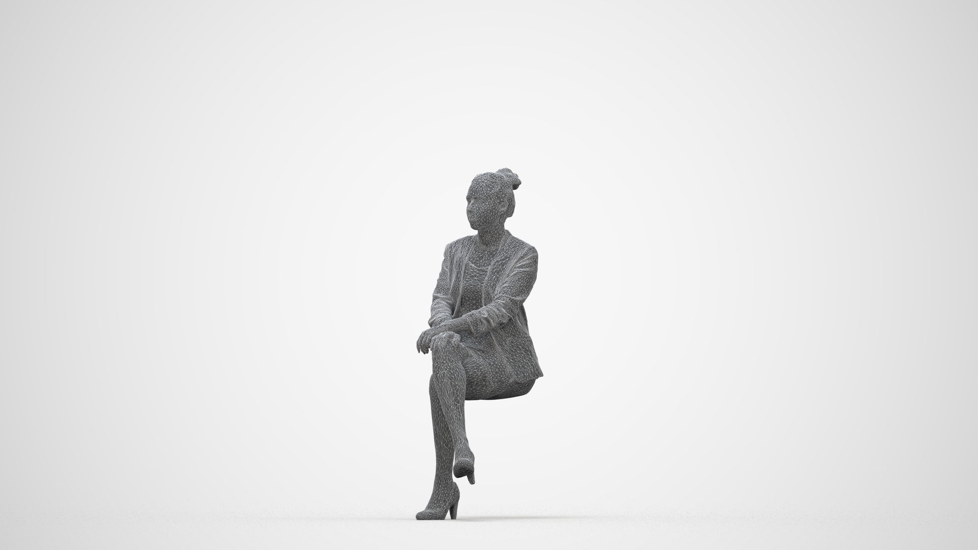 3D scanned woman business, photorealistic archviz people for Enscape and SketchUp, wireframe back view