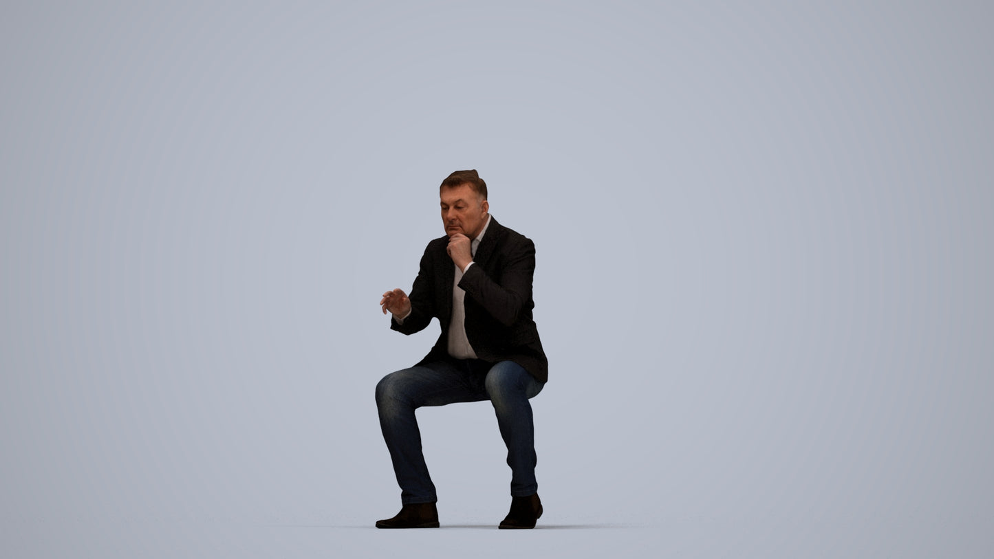 3D people model man business, scanned human for 3ds Max rendering, top-down view render