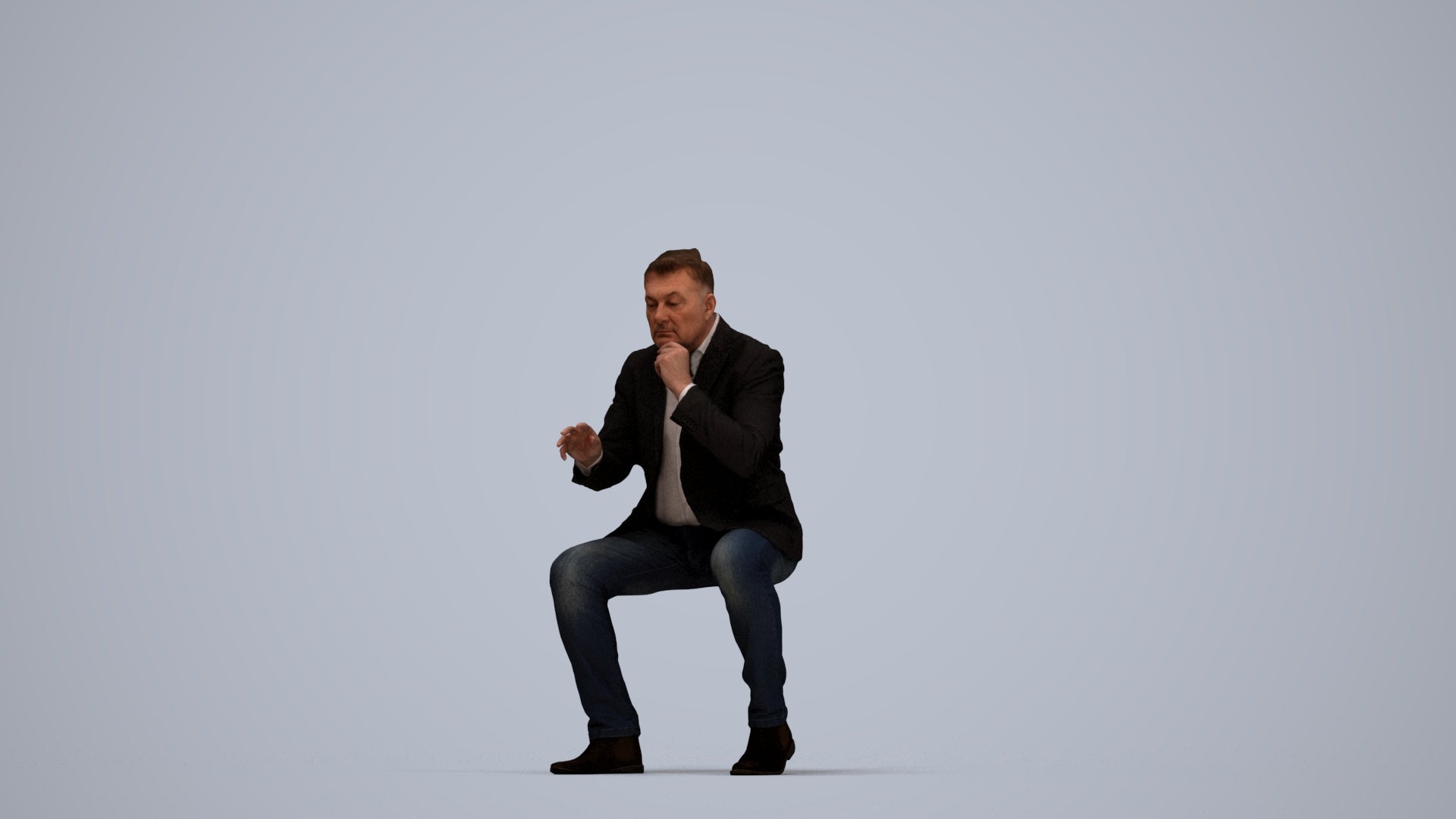 3D people model man business, scanned human for 3ds Max rendering, top-down view render