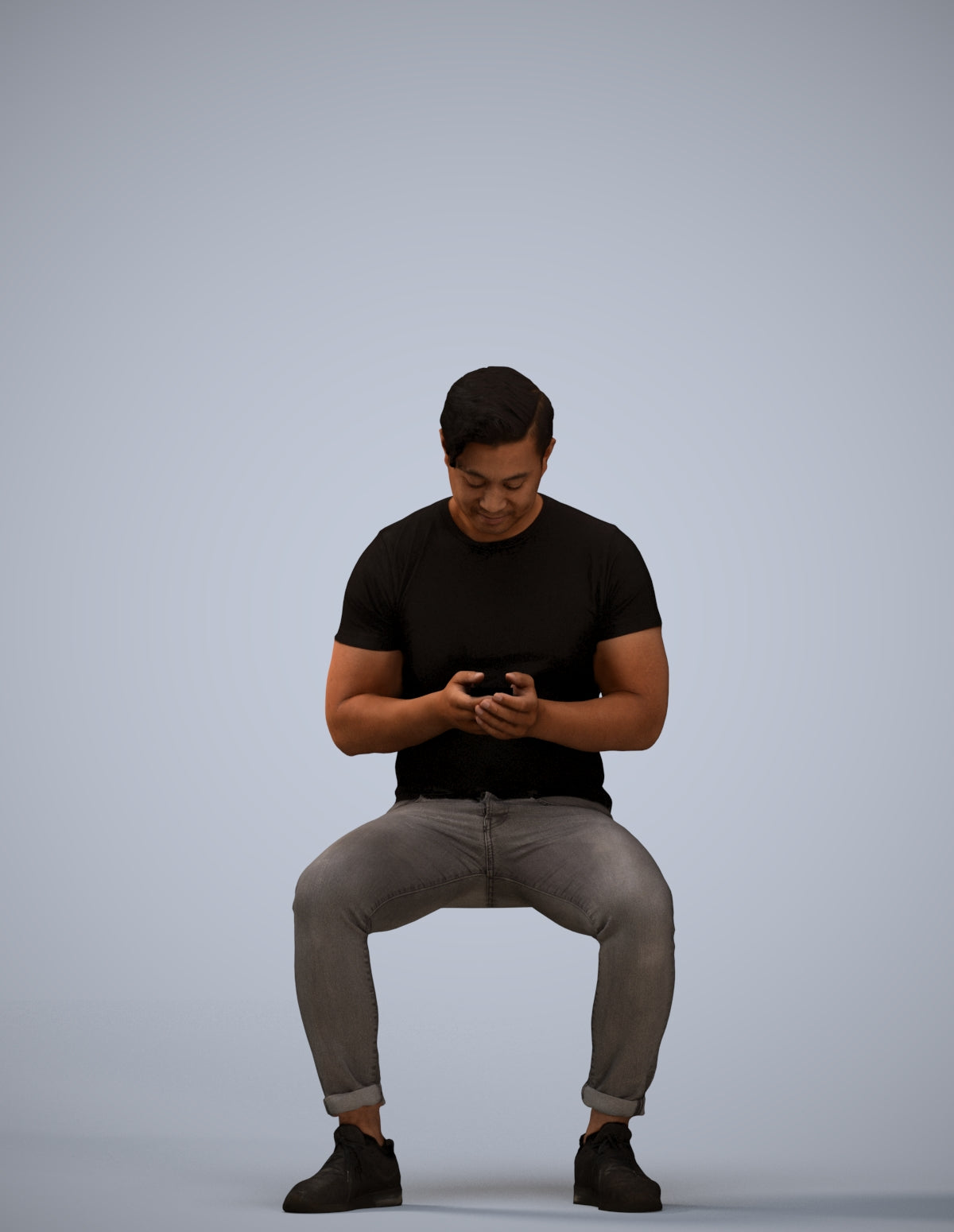 3D scanned man sitting casual, photorealistic archviz people for Enscape and SketchUp