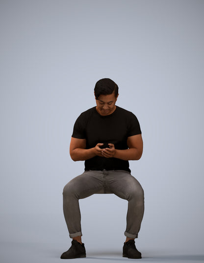 3D scanned man sitting casual, photorealistic archviz people for Enscape and SketchUp