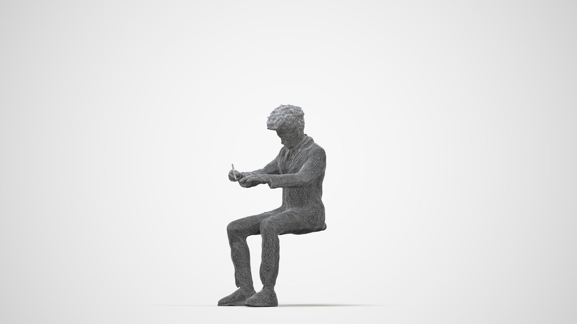 3D human model boy kids, photogrammetry scanned person for archviz, wireframe back view