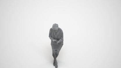 scanned 3D senior woman business sitting, photogrammetry people for Enscape and V-Ray, wireframe three-quarter view