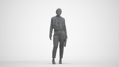 3D human model woman business, photogrammetry scanned person for archviz, three-quarter front view render