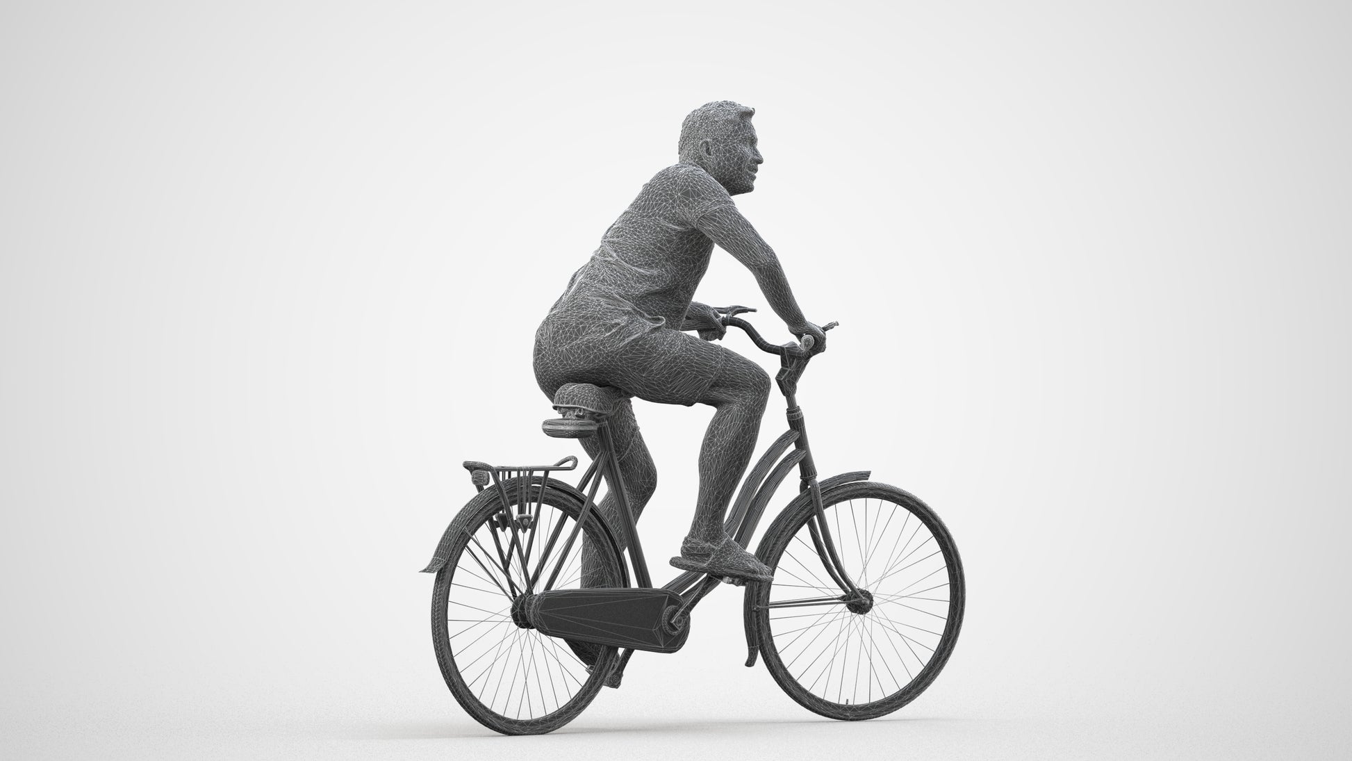photogrammetry 3D man casual cycling, realistic human model archviz FBX, wireframe side view