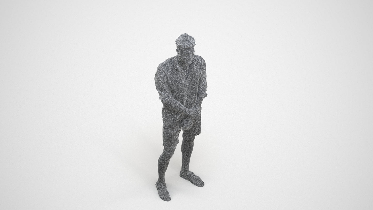 3D scanned man standing casual, photorealistic archviz people for Enscape and SketchUp, wireframe three-quarter view