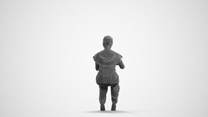 3D scanned woman sitting casual, photorealistic archviz people for Enscape and SketchUp, wireframe front view