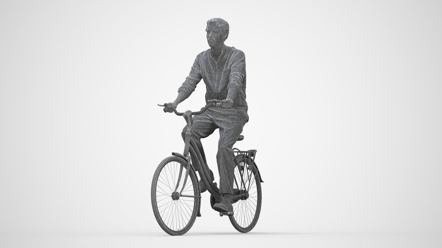 3D scanned man cycling casual, photorealistic archviz people for Enscape and SketchUp, wireframe back view