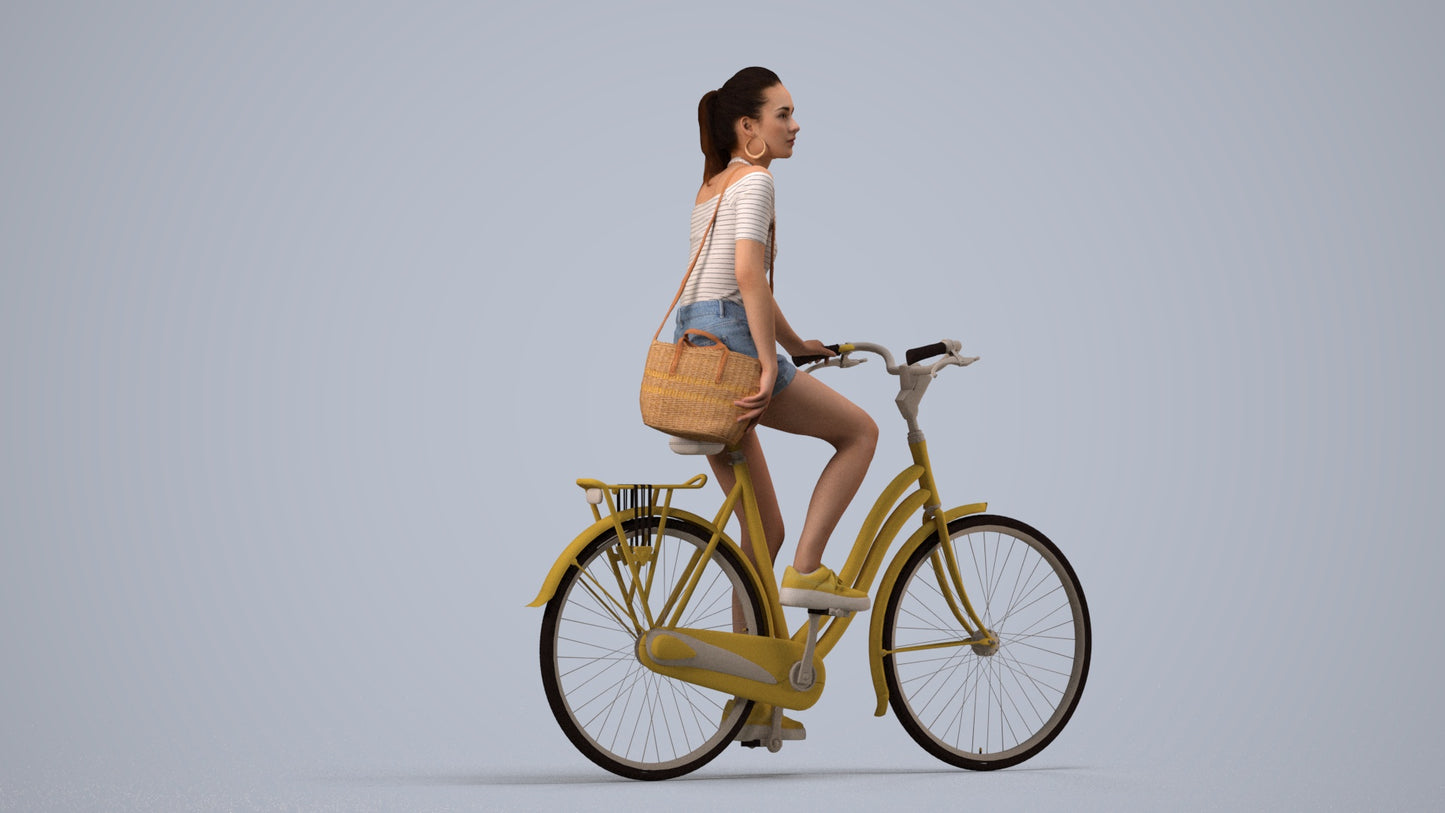 3D people model woman casual cycling, scanned human for 3ds Max rendering, side view render