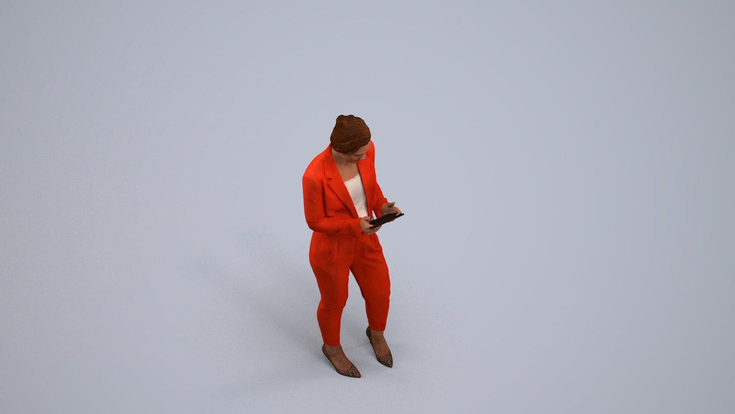 scanned 3D woman business standing, photogrammetry people for Enscape and V-Ray, back view render
