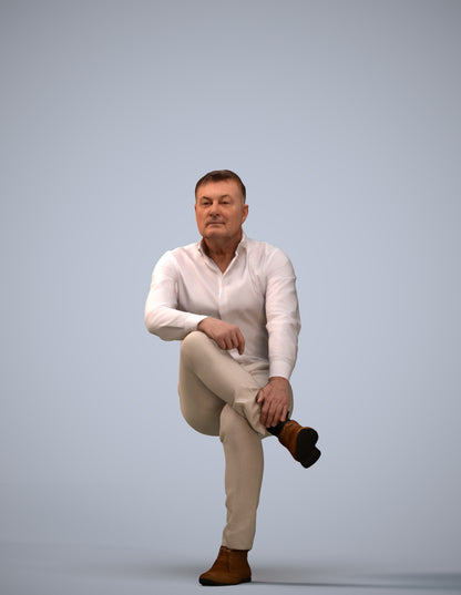 3D human model man casual sitting, photogrammetry scanned person for archviz