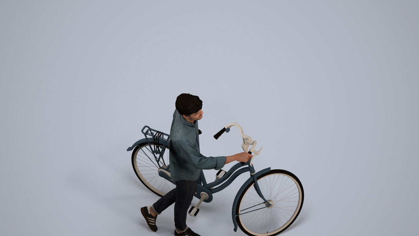 realistic 3D man casual sitting, scanned archviz people for Blender and 3ds Max, back view render
