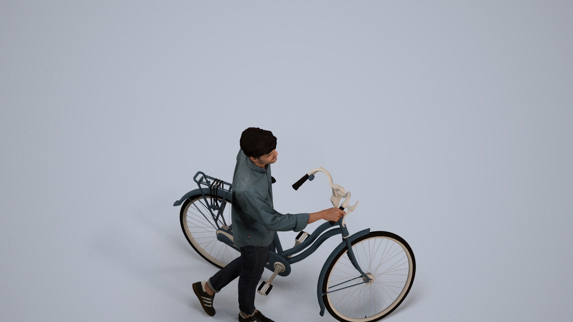 realistic 3D man casual sitting, scanned archviz people for Blender and 3ds Max, back view render