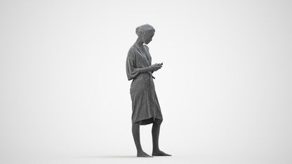 realistic 3D woman casual bathroom, scanned archviz people for Blender and 3ds Max, wireframe side view