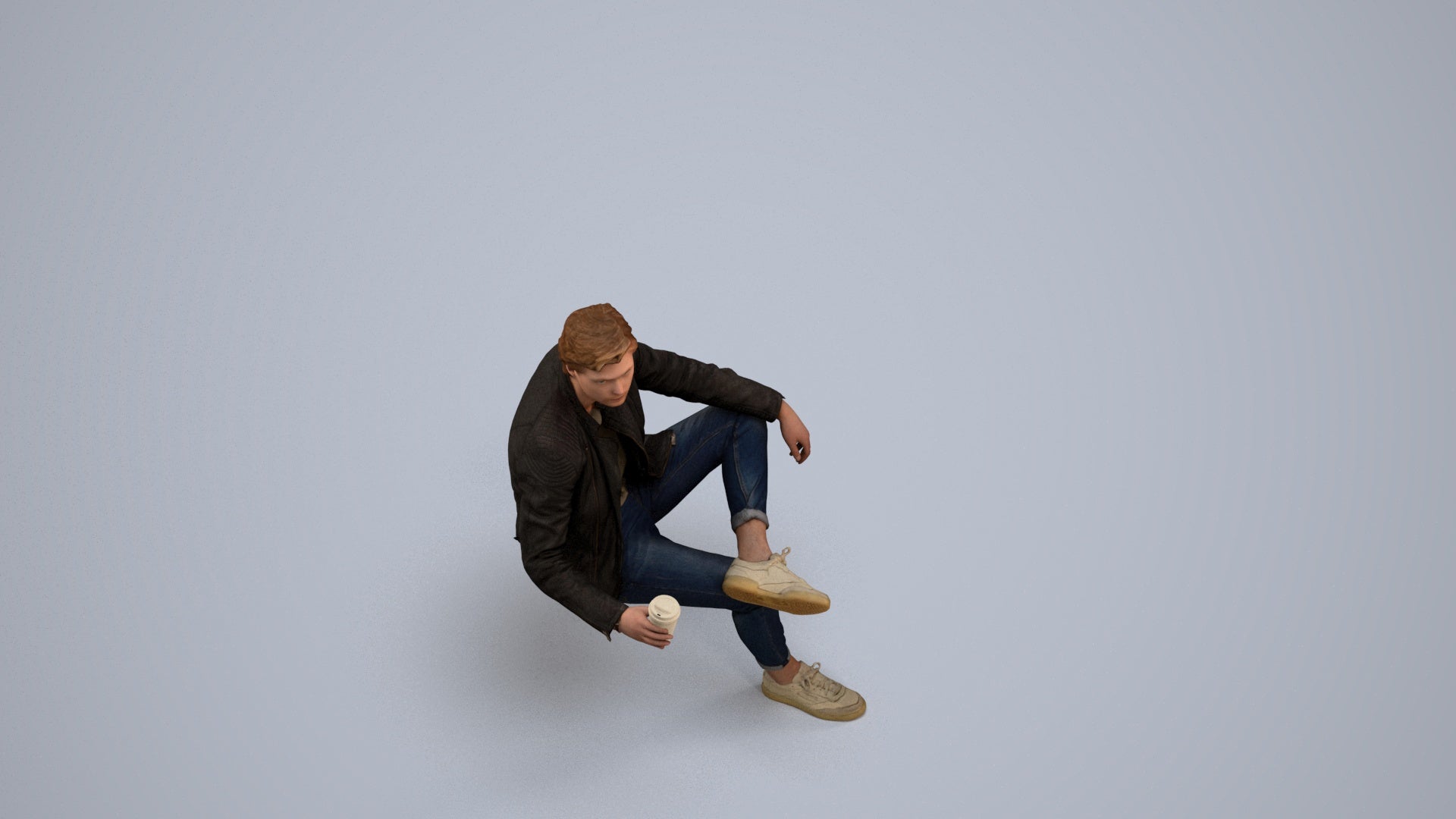 realistic 3D people man casual sitting, render-ready for V-Ray and Corona, FBX OBJ, back view render
