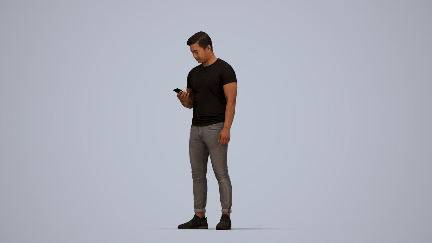 photogrammetry 3D man casual standing, realistic human model archviz FBX, top-down view render