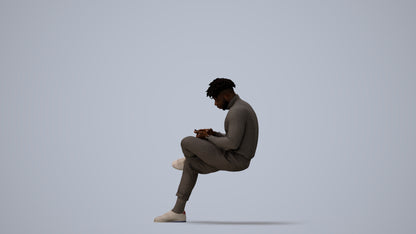 realistic 3D human man casual sitting, archviz people FBX OBJ for Blender, three-quarter view render