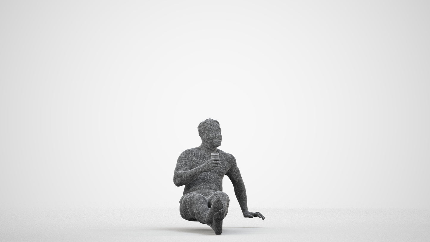 realistic 3D human man pool, archviz people FBX OBJ for Blender, wireframe side view