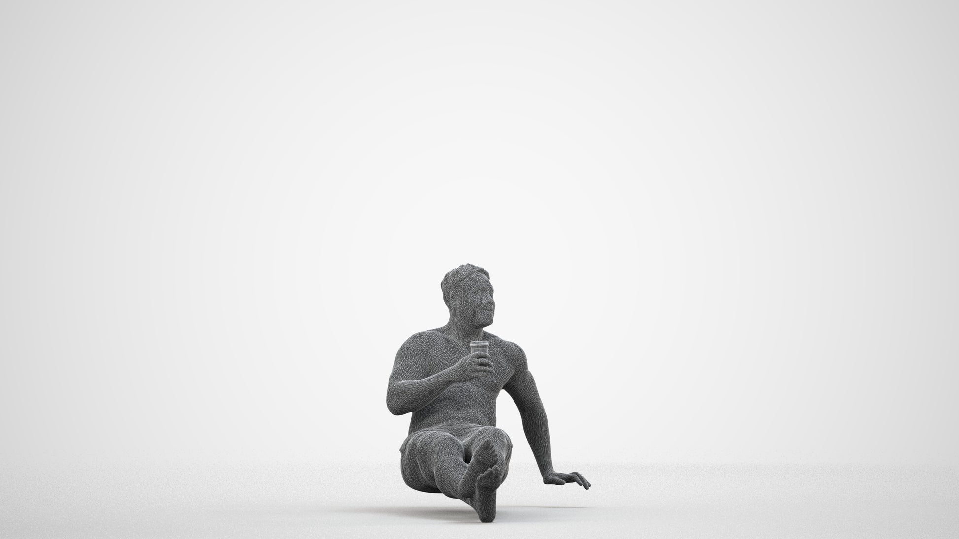 realistic 3D human man pool, archviz people FBX OBJ for Blender, wireframe side view