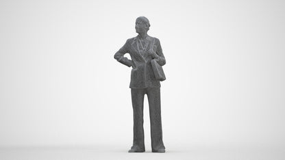 3D human model senior woman business, photogrammetry scanned person for archviz, three-quarter front view render
