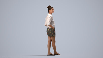 realistic 3D human woman casual standing, archviz people FBX OBJ for Blender, side view render