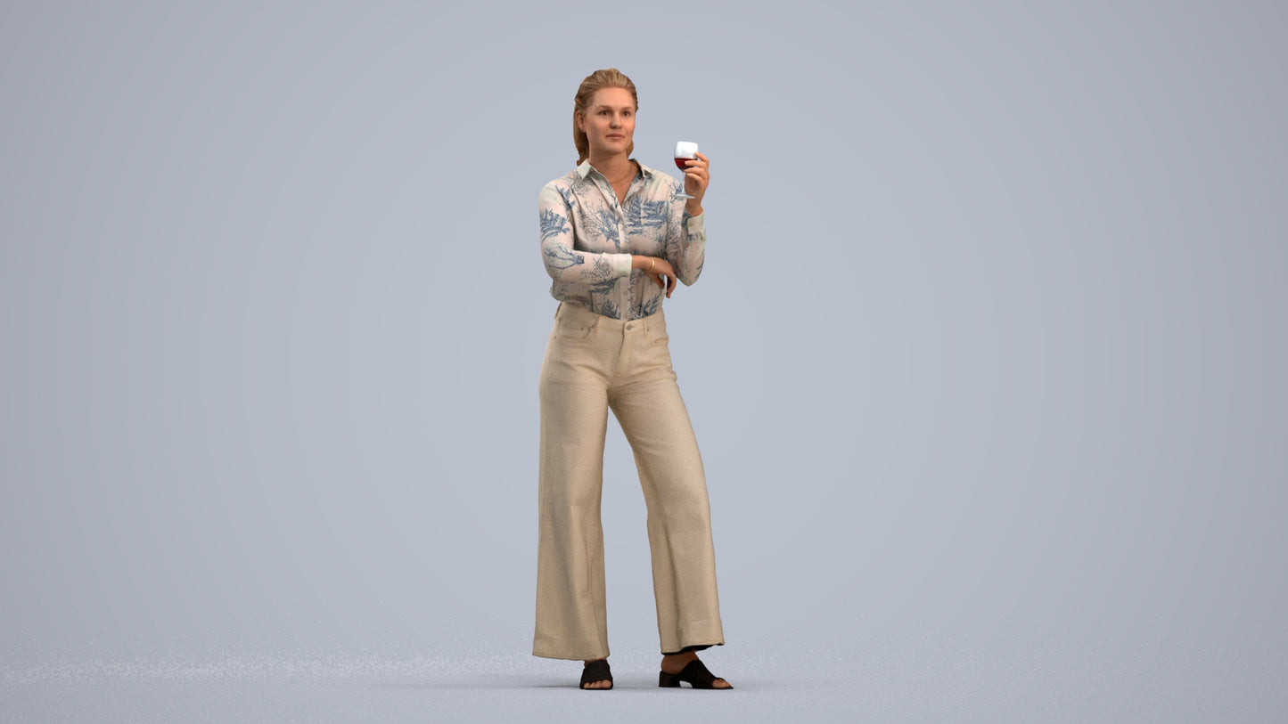 scanned 3D woman casual standing, photogrammetry people for Enscape and V-Ray, standing pose render