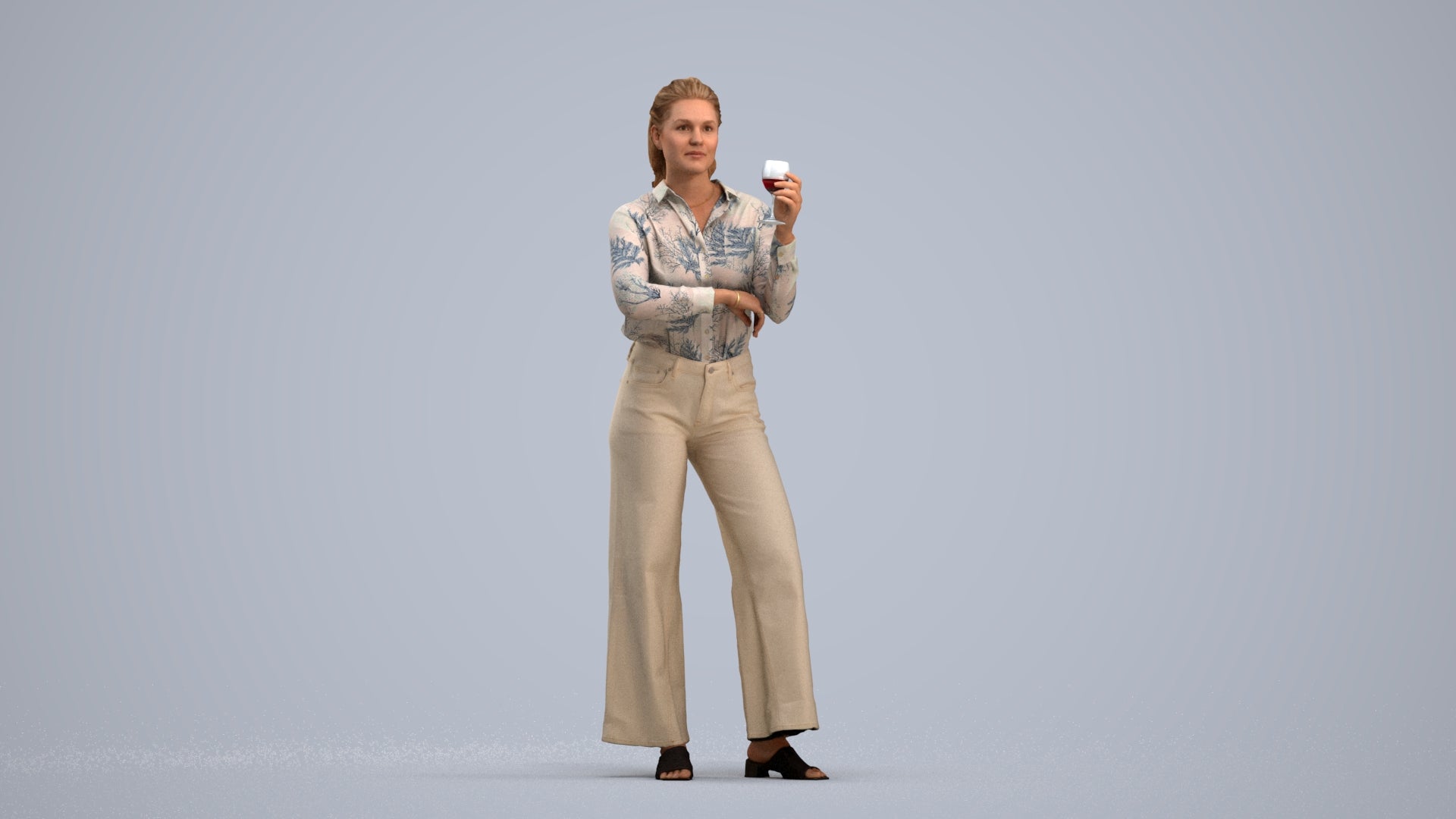 scanned 3D woman casual standing, photogrammetry people for Enscape and V-Ray, standing pose render