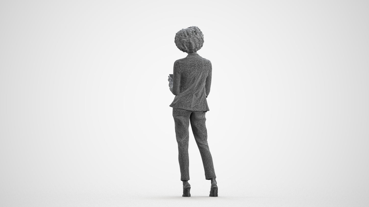 3D people model woman business standing, scanned human for 3ds Max rendering, wireframe front view