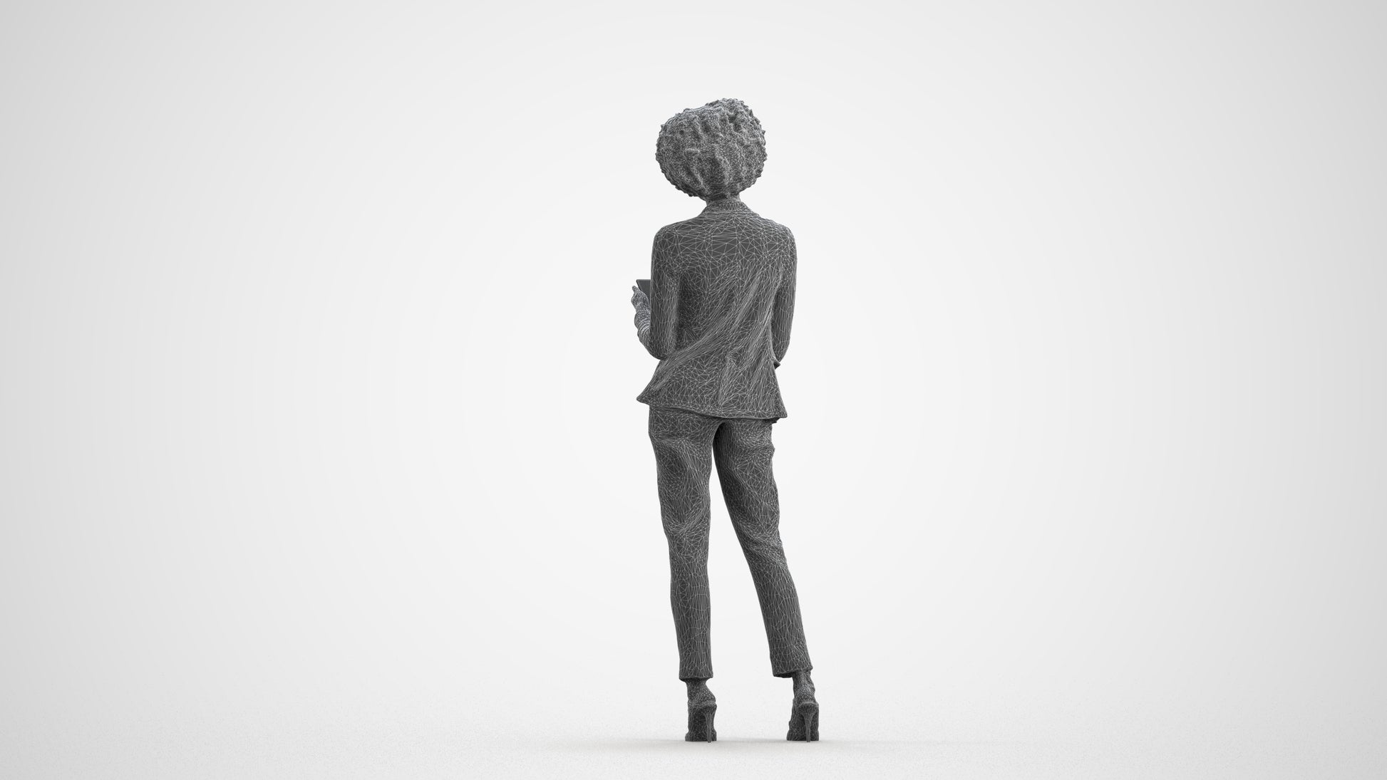3D people model woman business standing, scanned human for 3ds Max rendering, wireframe front view