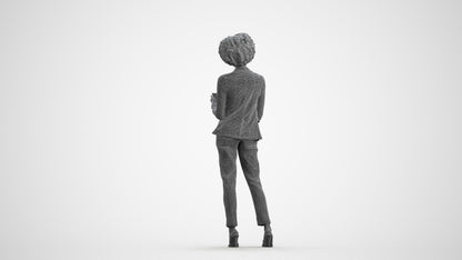 3D people model woman business standing, scanned human for 3ds Max rendering, wireframe front view