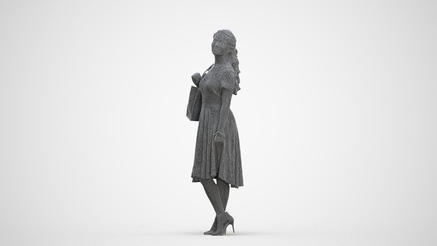 realistic 3D people woman casual standing, render-ready for V-Ray and Corona, FBX OBJ, three-quarter front view render