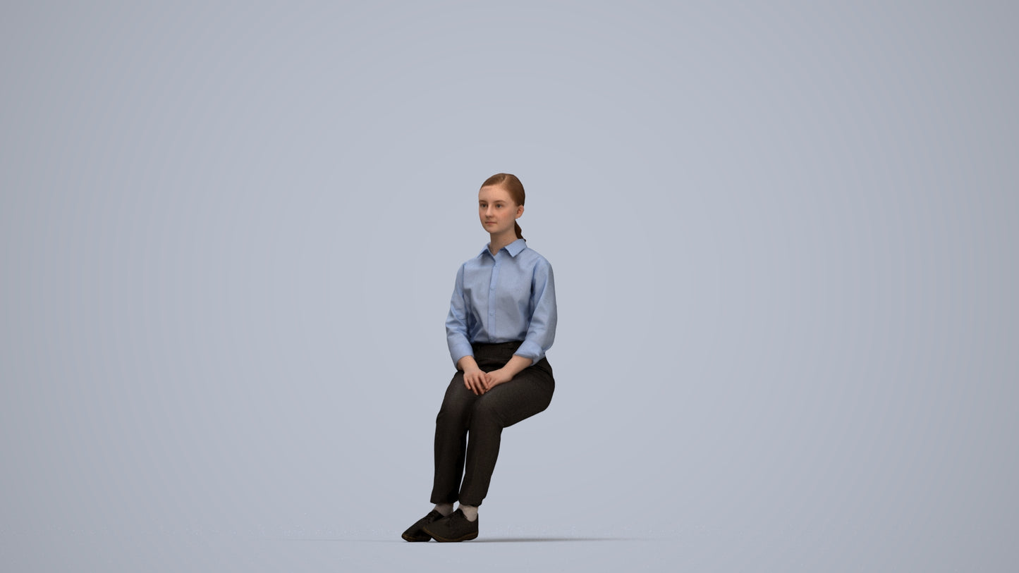 realistic 3D human girl kids, archviz people FBX OBJ for Blender, top-down view render