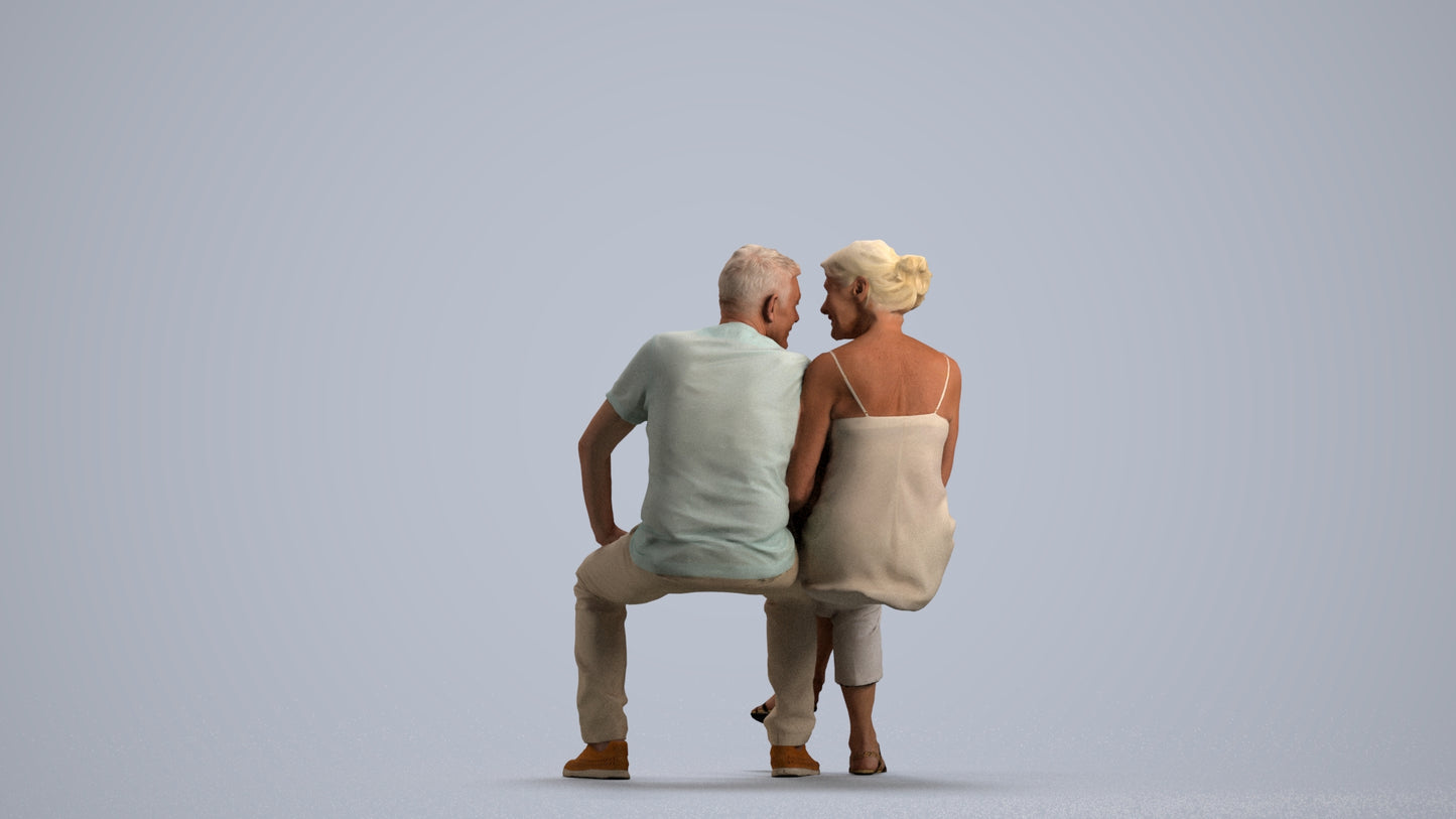 3D people model senior woman casual couple, scanned human for 3ds Max rendering, front view render