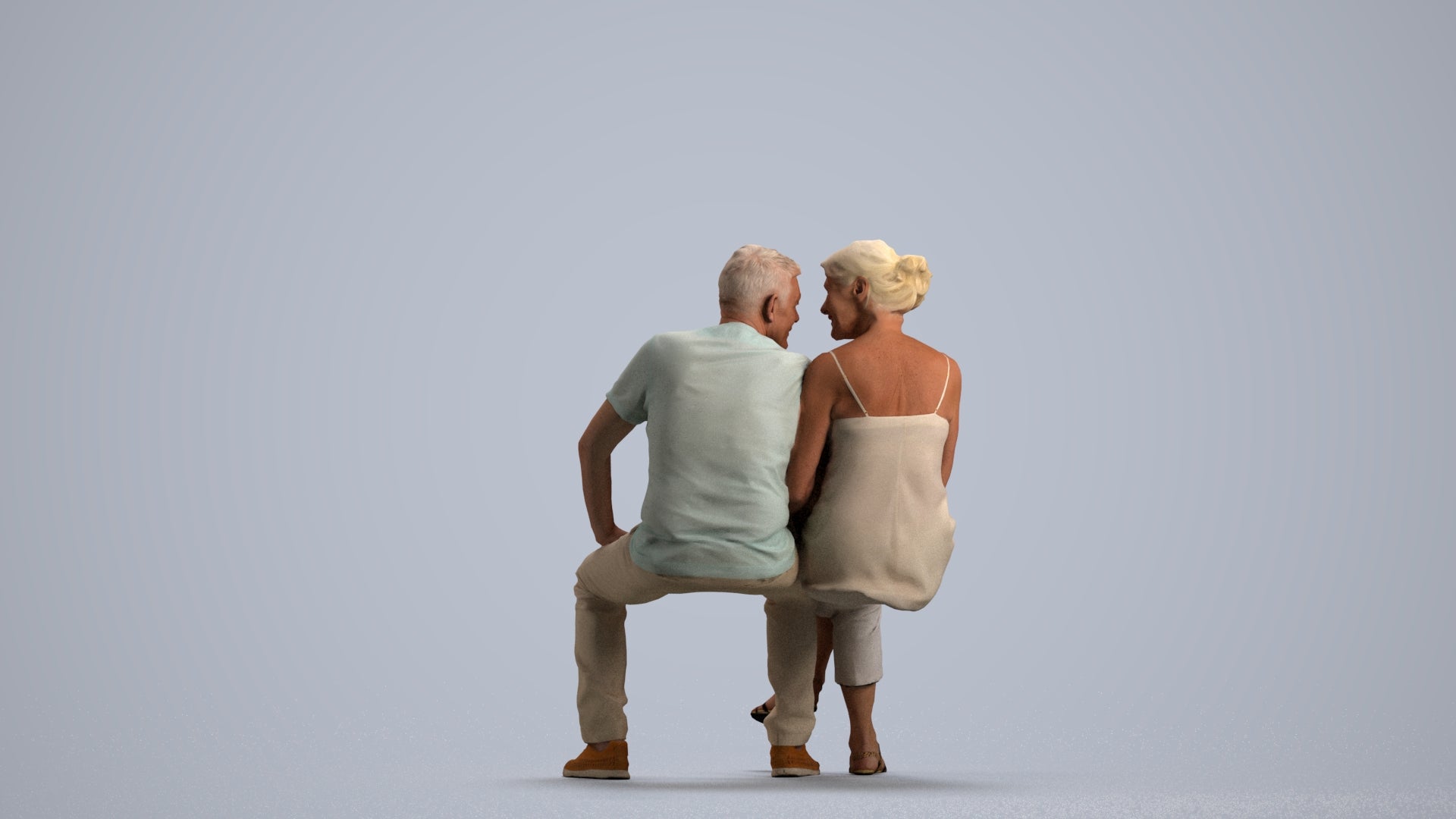 3D people model senior woman casual couple, scanned human for 3ds Max rendering, front view render