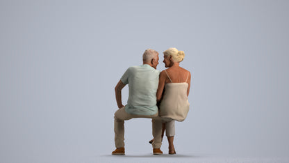 3D people model senior woman casual couple, scanned human for 3ds Max rendering, front view render