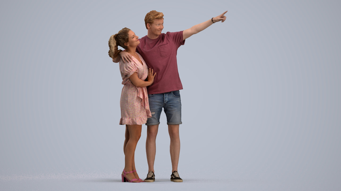 scanned 3D woman casual couple, photogrammetry people for Enscape and V-Ray, standing pose render
