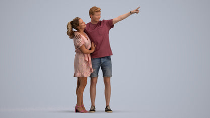 scanned 3D woman casual couple, photogrammetry people for Enscape and V-Ray, standing pose render